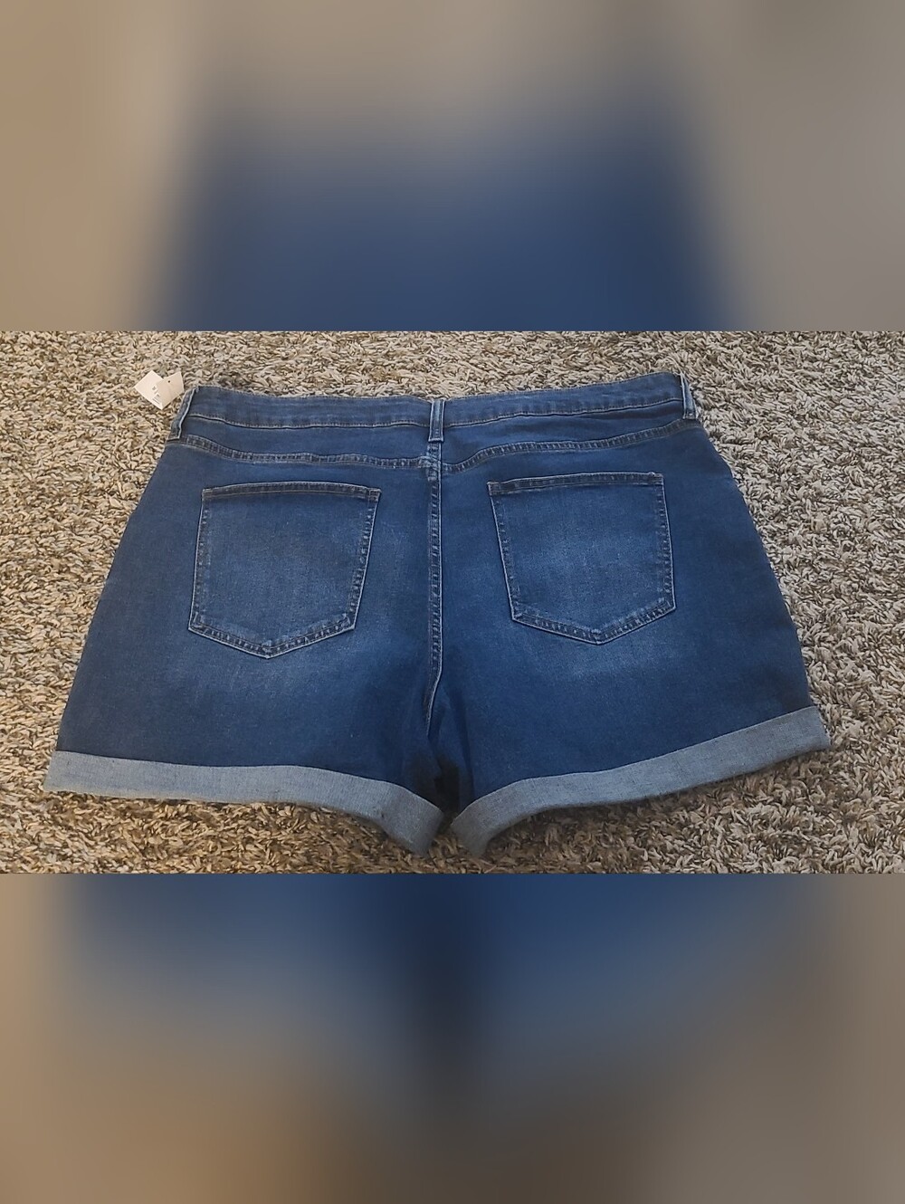 NWT Size 20 New York & Company Dark Blue Distressed Roll-Cuff Denim Shorts - Picture 2 of 3